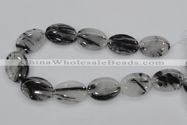 CRU90 15.5 inches 25*35mm oval black rutilated quartz beads wholesale