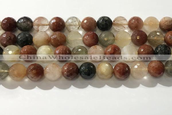 CRU915 15.5 inches 12mm faceted round mixed rutilated quartz beads