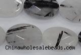 CRU92 15.5 inches 18*25mm faceted oval black rutilated quartz beads