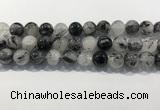 CRU932 15.5 inches 14mm round black rutilated quartz beads wholesale