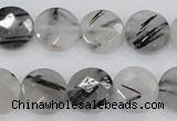 CRU97 15.5 inches 16mm faceted coin black rutilated quartz beads