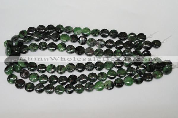 CRZ24 15.5 inches 12mm flat round ruby zoisite gemstone beads