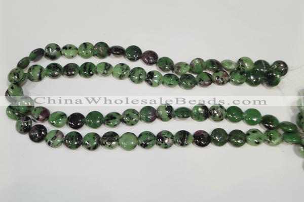 CRZ470 15.5 inches 12mm flat round ruby zoisite gemstone beads