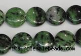 CRZ55 15.5 inches 14mm flat round ruby zoisite gemstone beads