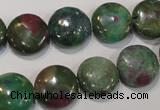 CRZ623 15.5 inches 14mm flat round New ruby zoisite gemstone beads