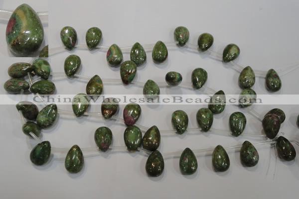 CRZ650 Top-drilled 12*18mm flat teardrop New ruby zoisite gemstone beads