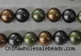 CSB1057 15.5 inches 10mm round mixed color shell pearl beads