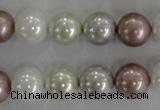 CSB1080 15.5 inches 12mm round mixed color shell pearl beads