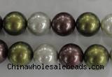 CSB1089 15.5 inches 12mm round mixed color shell pearl beads