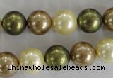 CSB1106 15.5 inches 12mm round mixed color shell pearl beads