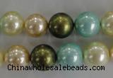 CSB1110 15.5 inches 12mm round mixed color shell pearl beads