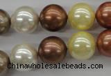 CSB1132 15.5 inches 14mm round mixed color shell pearl beads