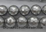 CSB1190 15.5 inches 14mm faceted round shell pearl beads