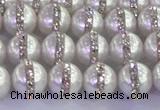 CSB1501 15.5 inches 8mm round shell pearl with rhinestone beads