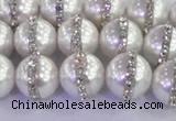 CSB1502 15.5 inches 10mm round shell pearl with rhinestone beads