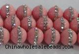 CSB1505 15.5 inches 6mm round shell pearl with rhinestone beads