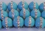 CSB1514 15.5 inches 14mm round shell pearl with rhinestone beads