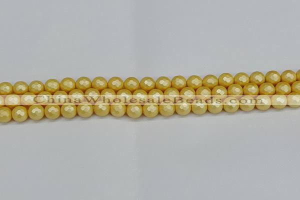 CSB1811 15.5 inches 6mm faceetd round matte shell pearl beads