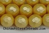 CSB1815 15.5 inches 14mm faceetd round matte shell pearl beads