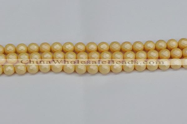 CSB1823 15.5 inches 10mm faceetd round matte shell pearl beads