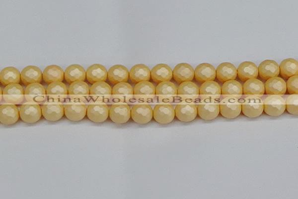 CSB1825 15.5 inches 14mm faceetd round matte shell pearl beads