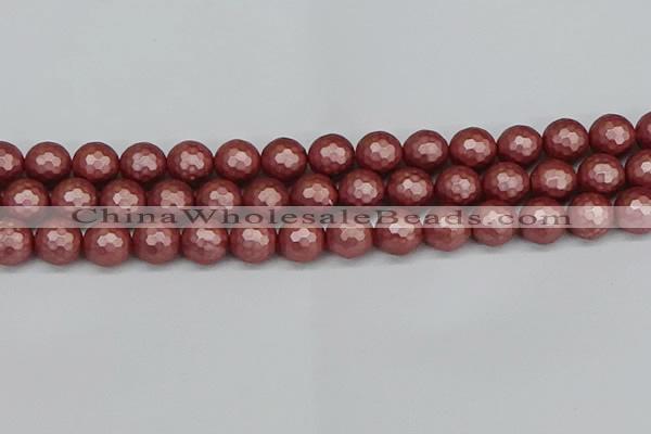 CSB1864 15.5 inches 12mm faceetd round matte shell pearl beads