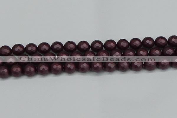 CSB1884 15.5 inches 12mm faceted round matte shell pearl beads