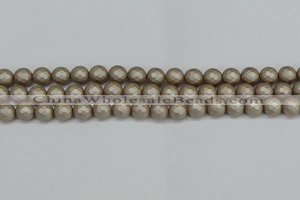 CSB1904 15.5 inches 12mm faceted round matte shell pearl beads