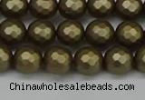 CSB1911 15.5 inches 6mm faceted round matte shell pearl beads