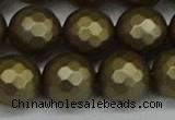 CSB1915 15.5 inches 14mm faceted round matte shell pearl beads