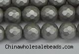 CSB1953 15.5 inches 10mm faceted round matte shell pearl beads