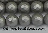 CSB1955 15.5 inches 14mm faceted round matte shell pearl beads