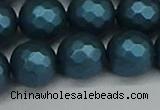 CSB1985 15.5 inches 14mm faceted round matte shell pearl beads