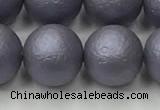 CSB2485 15.5 inches 14mm round matte wrinkled shell pearl beads