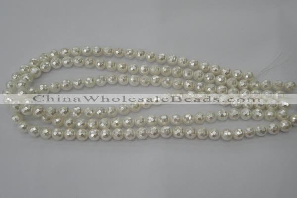 CSB451 15.5 inches 8mm faceted round shell pearl beads