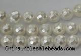 CSB452 15.5 inches 10mm faceted round shell pearl beads