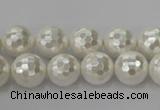CSB453 15.5 inches 12mm faceted round shell pearl beads