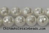 CSB454 15.5 inches 14mm faceted round shell pearl beads