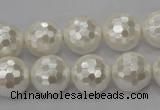CSB455 15.5 inches 16mm faceted round shell pearl beads