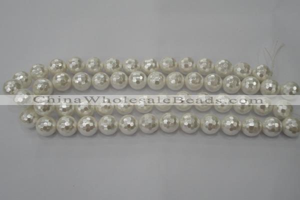 CSB455 15.5 inches 16mm faceted round shell pearl beads