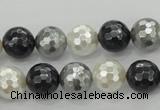 CSB472 15.5 inches 12mm faceted round mixed color shell pearl beads