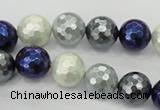 CSB482 15.5 inches 12mm faceted round mixed color shell pearl beads