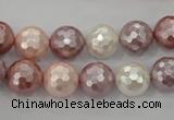 CSB492 15.5 inches 12mm faceted round mixed color shell pearl beads
