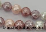 CSB493 15.5 inches 14mm faceted round mixed color shell pearl beads