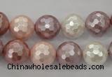 CSB494 15.5 inches 16mm faceted round mixed color shell pearl beads