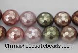 CSB502 15.5 inches 12mm faceted round mixed color shell pearl beads