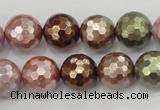 CSB503 15.5 inches 14mm faceted round mixed color shell pearl beads