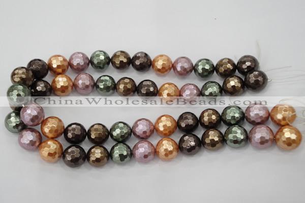 CSB512 15.5 inches 12mm faceted round mixed color shell pearl beads