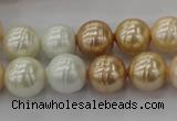 CSB611 15.5 inches 12mm whorl round mixed color shell pearl beads