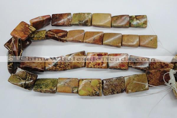 CSE148 18*25mm twisted rectangle dyed natural sea sediment jasper beads